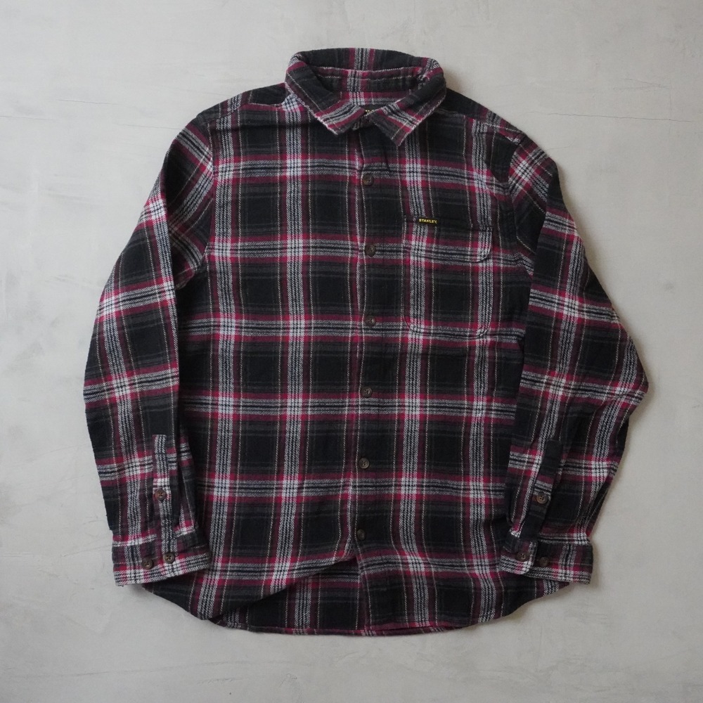 Stanley Mens Plaid Flannel Shirt Large Black Red Long Sleeve Button Down 8215